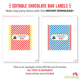 Carnival Party Chocolate Bar Labels (EDITABLE INSTANT DOWNLOAD)
