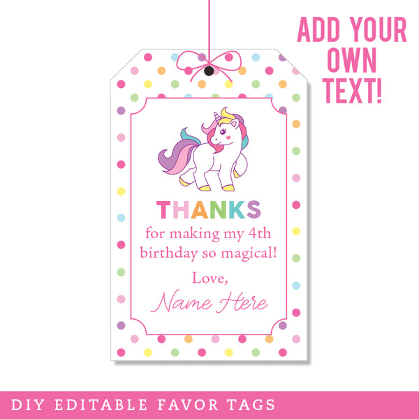 Unicorn Party Favor Tags (EDITABLE INSTANT DOWNLOAD)