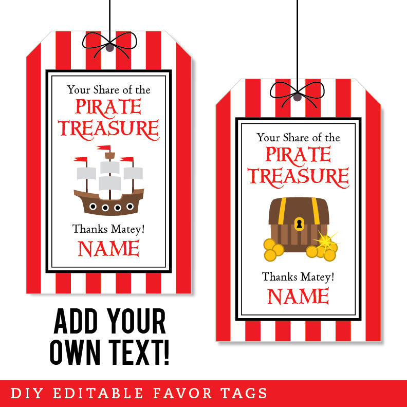 Pirate Party Favor Tags (EDITABLE INSTANT DOWNLOAD)