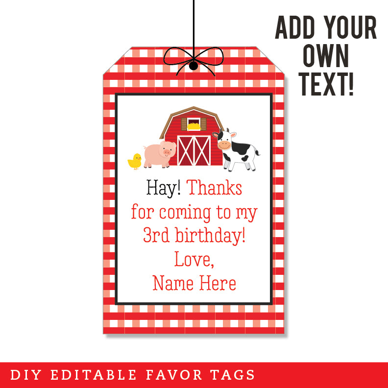 Farm Party Barn & Animals Favor Tags (EDITABLE INSTANT DOWNLOAD)