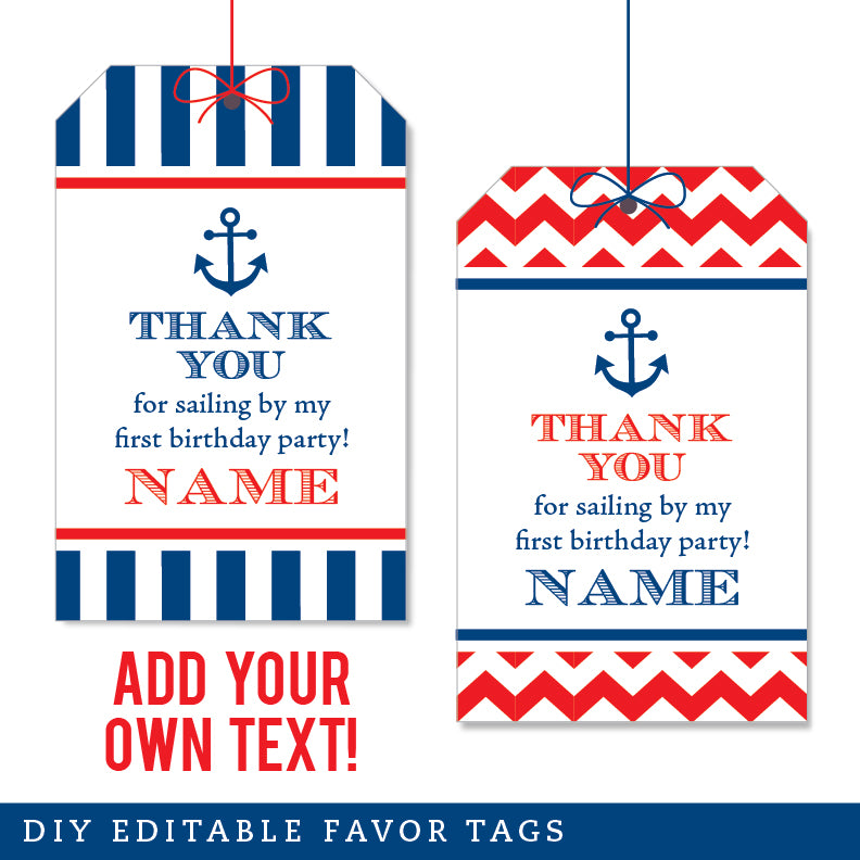 Nautical Party Favor Tags (EDITABLE INSTANT DOWNLOAD)