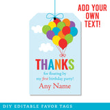 Birthday Balloons Favor Tags (EDITABLE INSTANT DOWNLOAD)