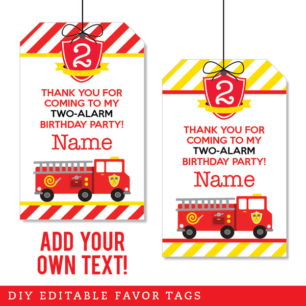 Fire Truck Party Favor Tags (EDITABLE INSTANT DOWNLOAD)