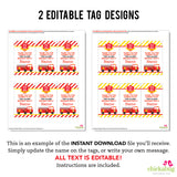 Fire Truck Party Favor Tags (EDITABLE INSTANT DOWNLOAD)
