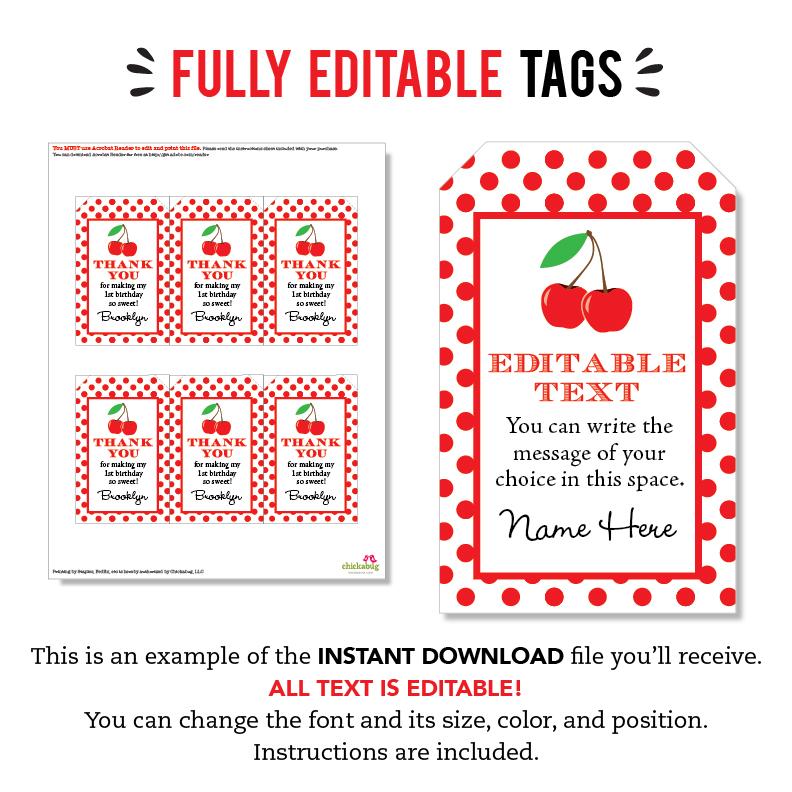 Cherry Party Favor Tags (EDITABLE INSTANT DOWNLOAD)