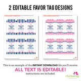 Pink Nautical Party Favor Tags (EDITABLE INSTANT DOWNLOAD)