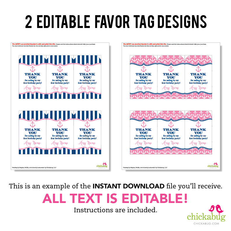 Pink Nautical Party Favor Tags (EDITABLE INSTANT DOWNLOAD) – Chickabug pink-nautical-party-favor-tags-editable-instant-download-chickabug