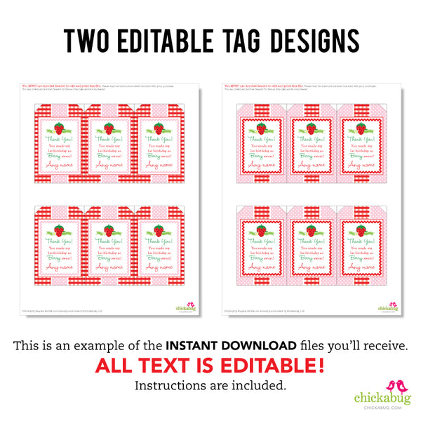 Strawberry Party Favor Tags (EDITABLE INSTANT DOWNLOAD)