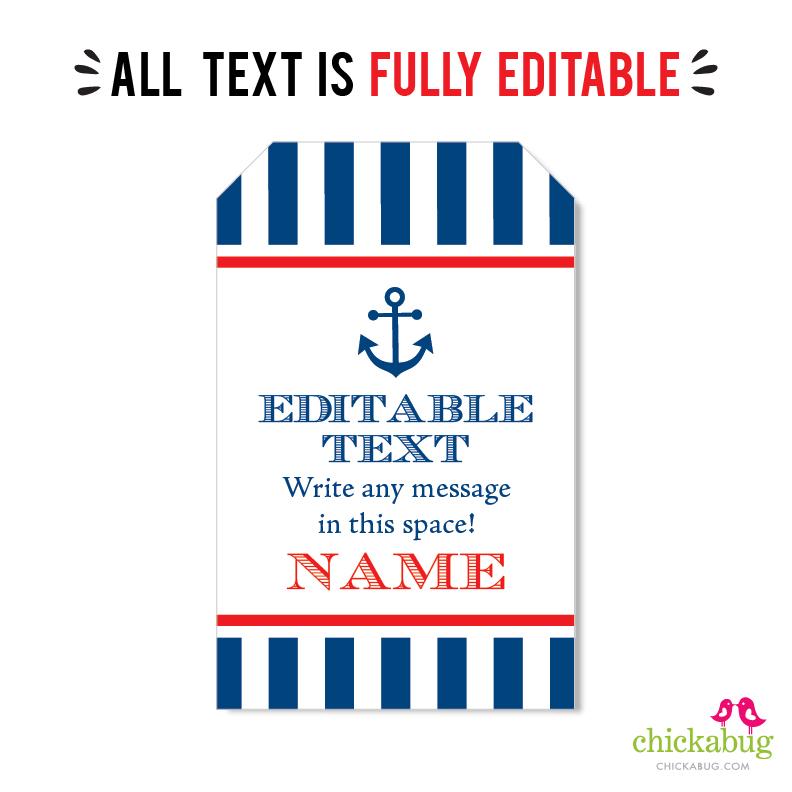 Nautical Party Favor Tags (EDITABLE INSTANT DOWNLOAD)