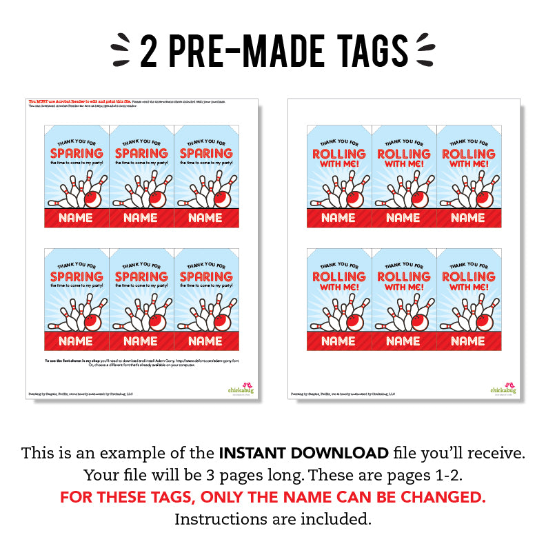 Bowling Party Favor Tags (EDITABLE INSTANT DOWNLOAD)