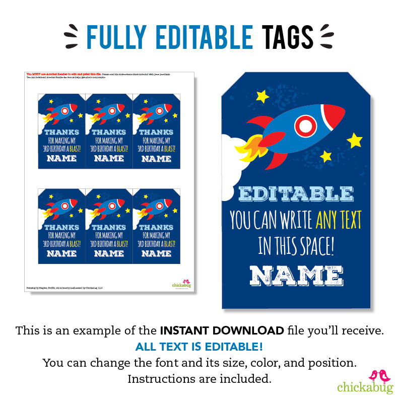 Rocket Party Favor Tags (EDITABLE INSTANT DOWNLOAD)
