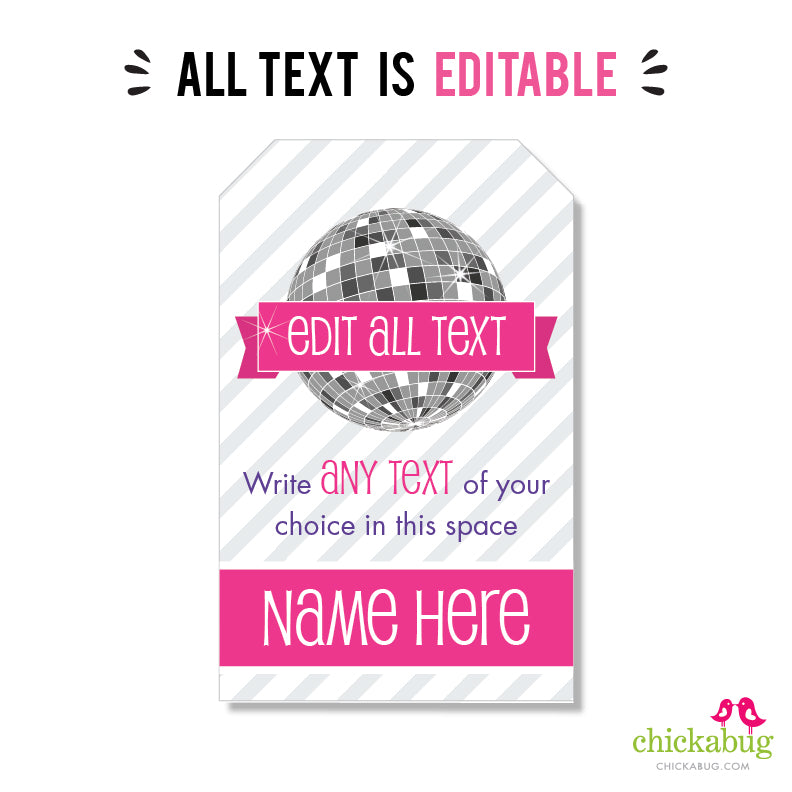 Disco Party Favor Tags (EDITABLE INSTANT DOWNLOAD)