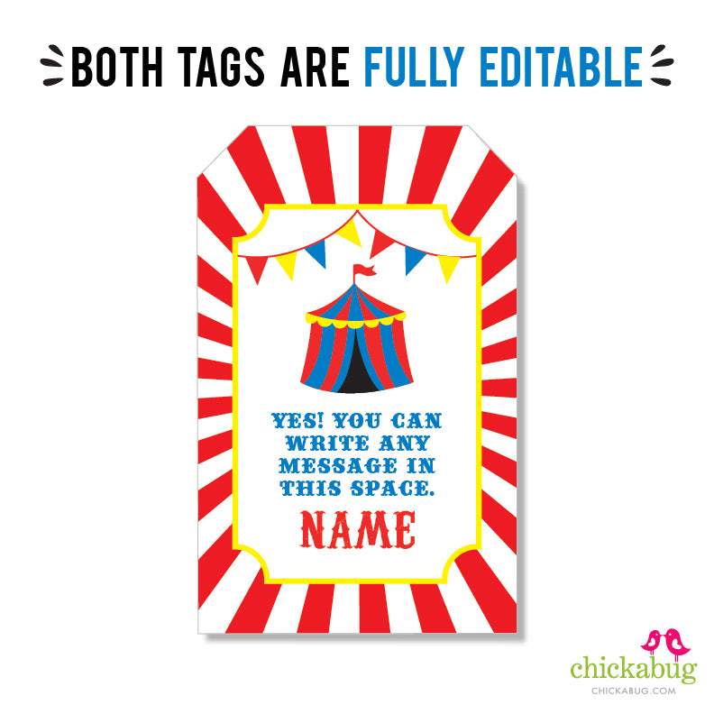 Carnival Party Favor Tags (EDITABLE INSTANT DOWNLOAD)