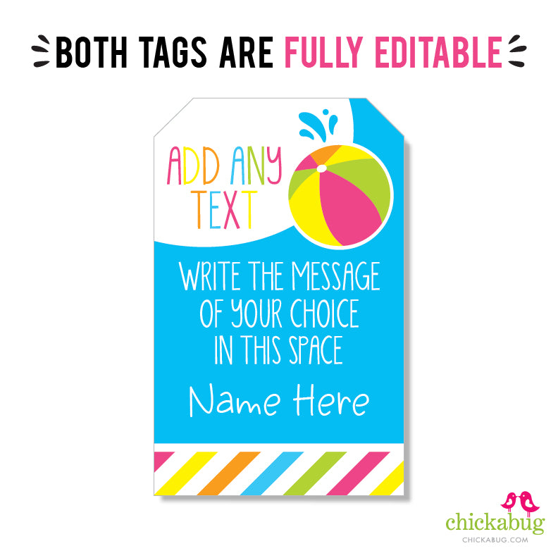 Customizable Pool Tags Pink Pool Party Favor Tags (EDITABLE INSTANT DOWNLOAD) – Chickabug