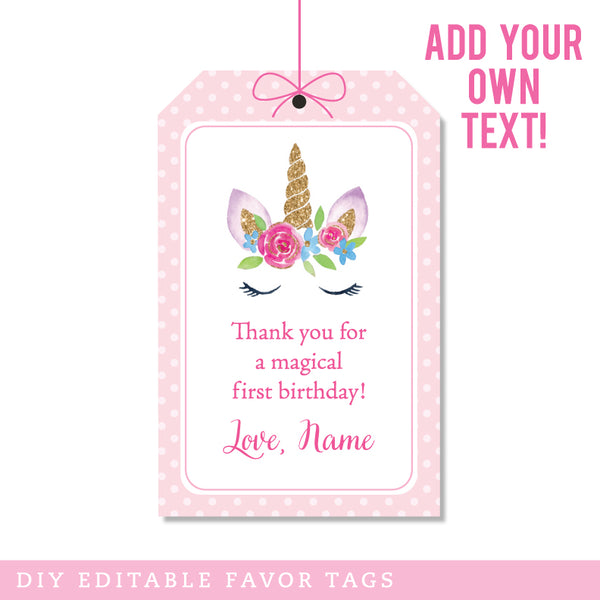 Watercolor Unicorn Party Editable Favor Tags (INSTANT DOWNLOAD)