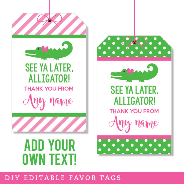 Pink Alligator Party Favor Tags (EDITABLE INSTANT DOWNLOAD)