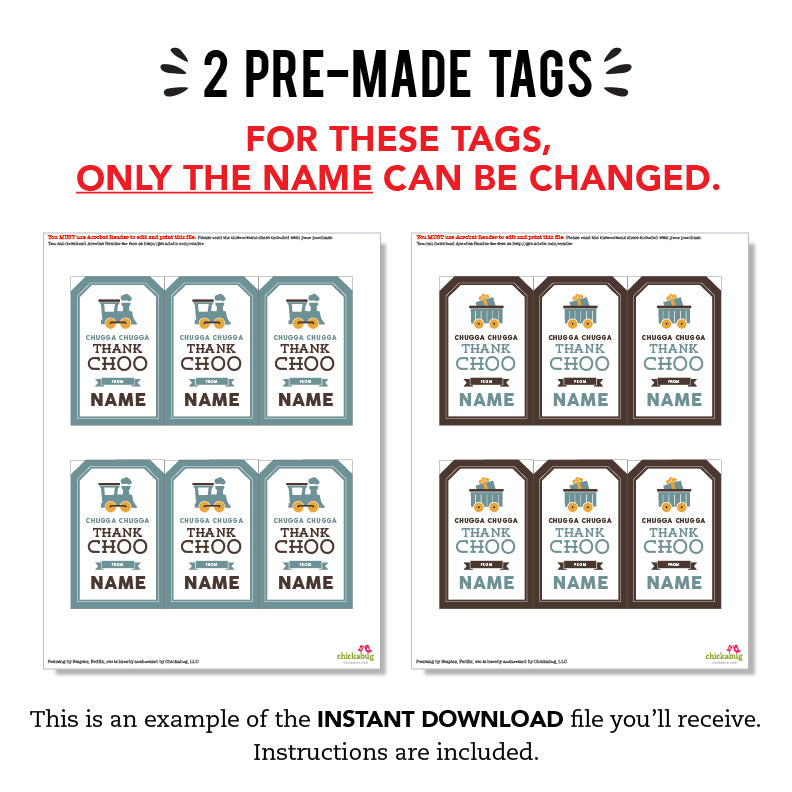 Vintage Train Party Editable Favor Tags (INSTANT DOWNLOAD) – Chickabug