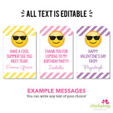 Sunglasses Emoji Favor Tags, Pink Variety (EDITABLE INSTANT DOWNLOAD)