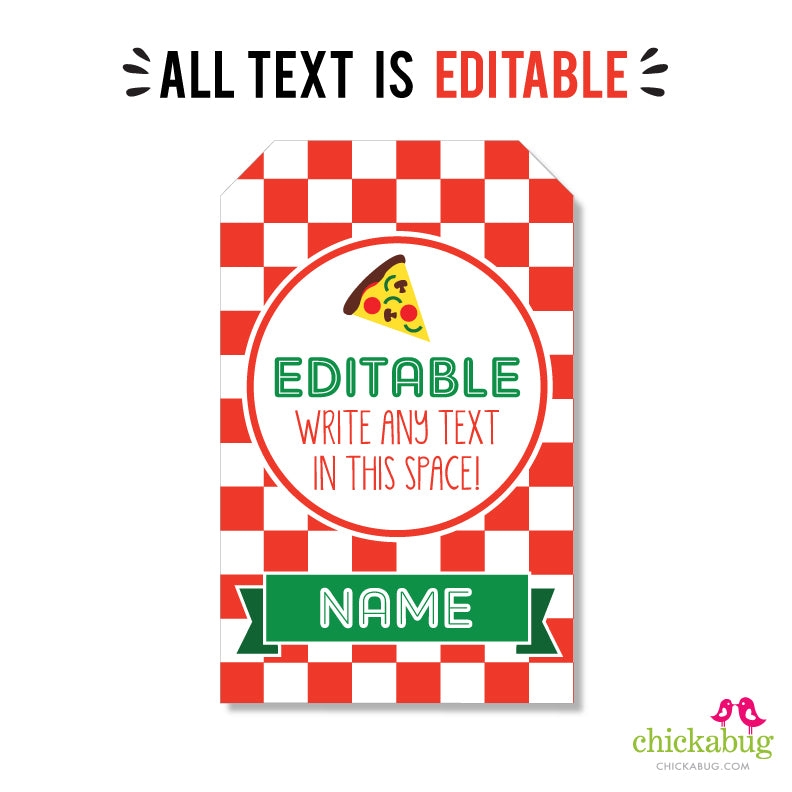 Pizza Birthday Favor Tags (EDITABLE INSTANT DOWNLOAD)