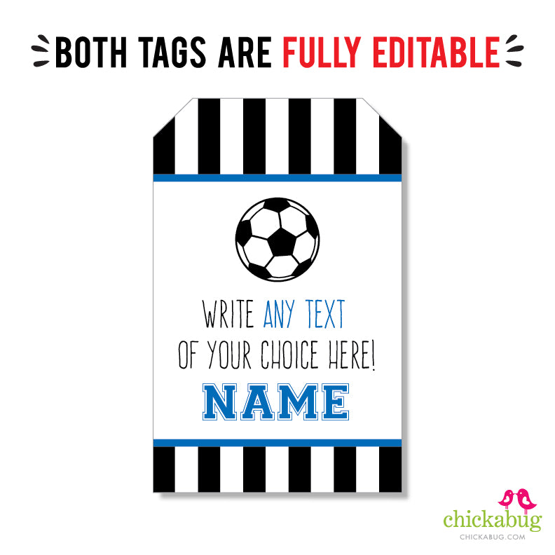 Blue Soccer Party Favor Tags (EDITABLE INSTANT DOWNLOAD)