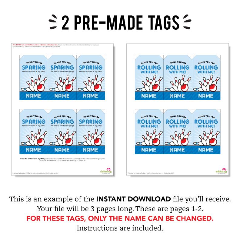 Blue Bowling Party Favor Tags (EDITABLE INSTANT DOWNLOAD)