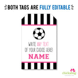 Pink Soccer Party Favor Tags (EDITABLE INSTANT DOWNLOAD)