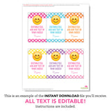 Smile Emoji Favor Tags, Pink Variety (EDITABLE INSTANT DOWNLOAD)