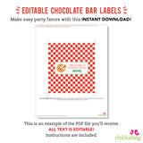 Pizza Party Chocolate Bar Labels (EDITABLE INSTANT DOWNLOAD)