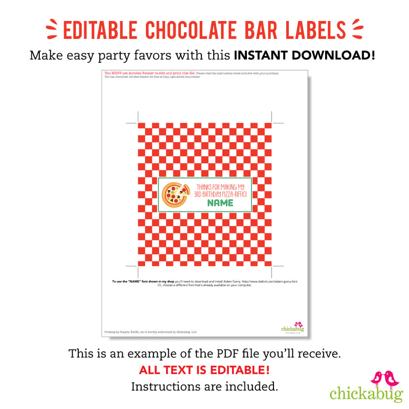 Pizza Party Chocolate Bar Labels (EDITABLE INSTANT DOWNLOAD) – Chickabug pizza-party-chocolate-bar-labels-editable-instant-download-chickabug