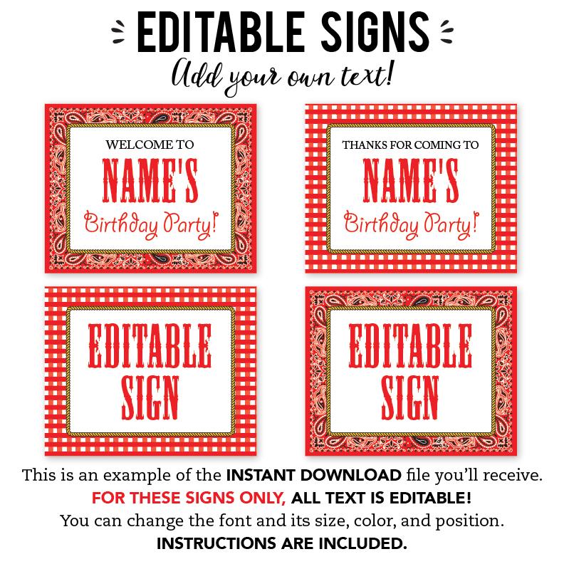 Country Western Party Signs (EDITABLE INSTANT DOWNLOAD) – Chickabug
