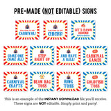 Carnival Party Signs (EDITABLE INSTANT DOWNLOAD)