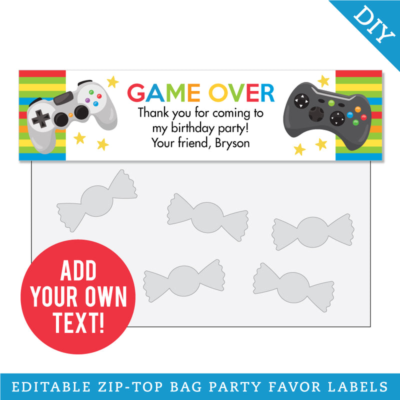 Video Game Party Treat Bag Labels (EDITABLE INSTANT DOWNLOAD)