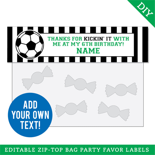 Soccer Party Treat Bag Labels (EDITABLE INSTANT DOWNLOAD)