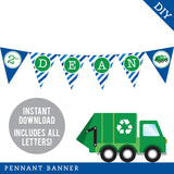 Blue Garbage Truck Party Banner (INSTANT DOWNLOAD)