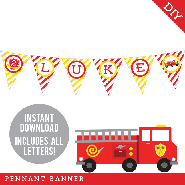 Fire Truck Party Banner (INSTANT DOWNLOAD)