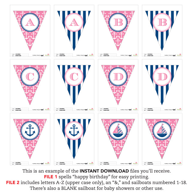 Pink Nautical Party Banner (INSTANT DOWNLOAD)
