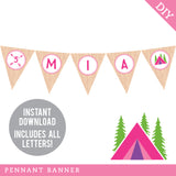 Pink Camping Party Banner (INSTANT DOWNLOAD)