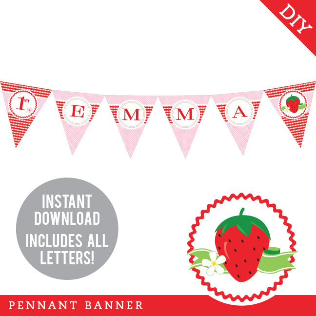 Strawberry Party Banner (INSTANT DOWNLOAD)