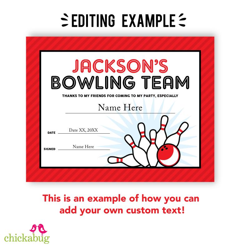 Bowling Party Certificates (EDITABLE INSTANT DOWNLOAD)