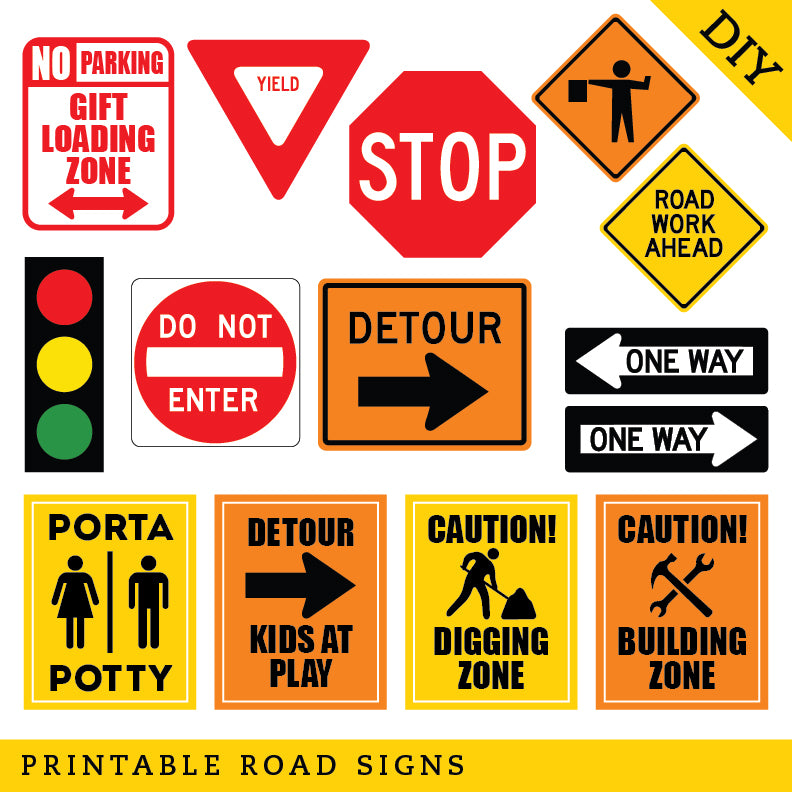 Making Street Signs Construction Party DIY Printable Road Signs (INSTANT DOWNLOAD) – Chickabug