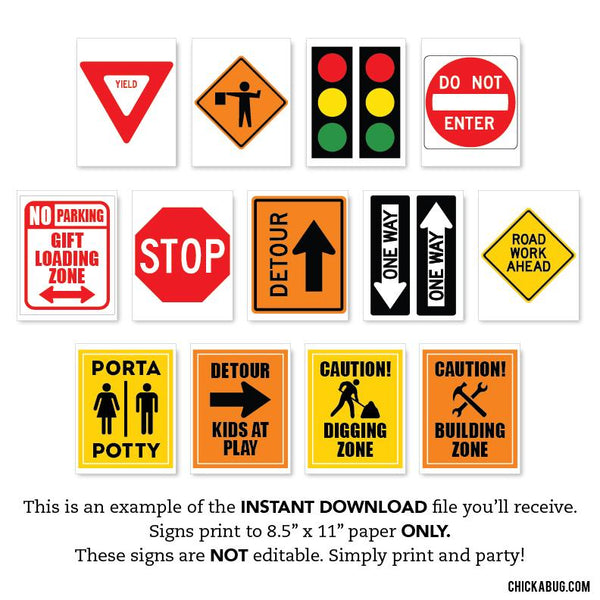 Construction Party DIY Printable Road Signs (INSTANT DOWNLOAD)