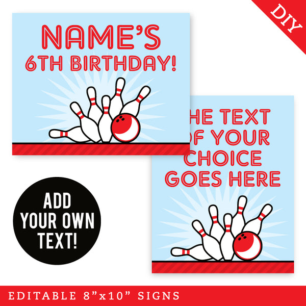 Bowling Party Signs (EDITABLE INSTANT DOWNLOAD)