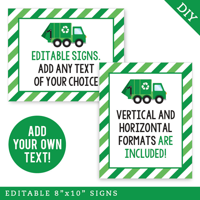 Garbage Truck Party Signs (EDITABLE INSTANT DOWNLOAD)