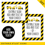 Construction Party Signs (EDITABLE INSTANT DOWNLOAD)