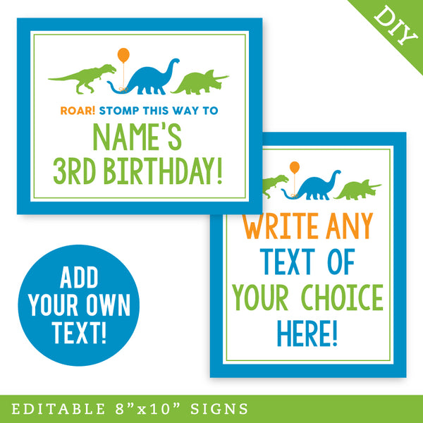 Dinosaur Party Signs (EDITABLE INSTANT DOWNLOAD)