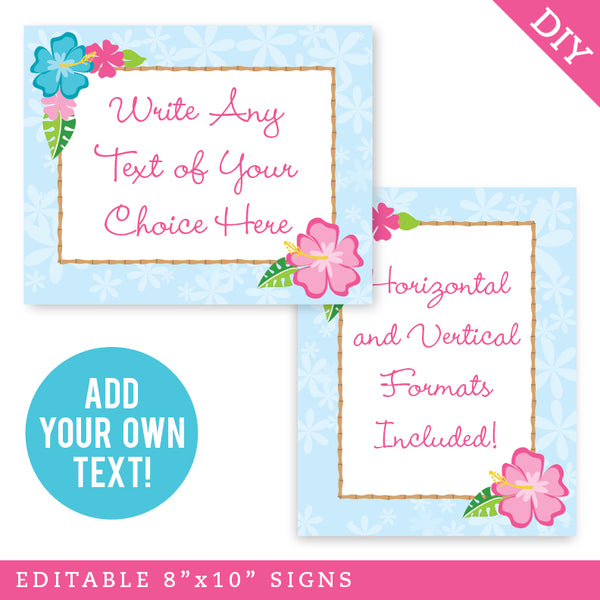 Luau Party Signs (EDITABLE INSTANT DOWNLOAD)