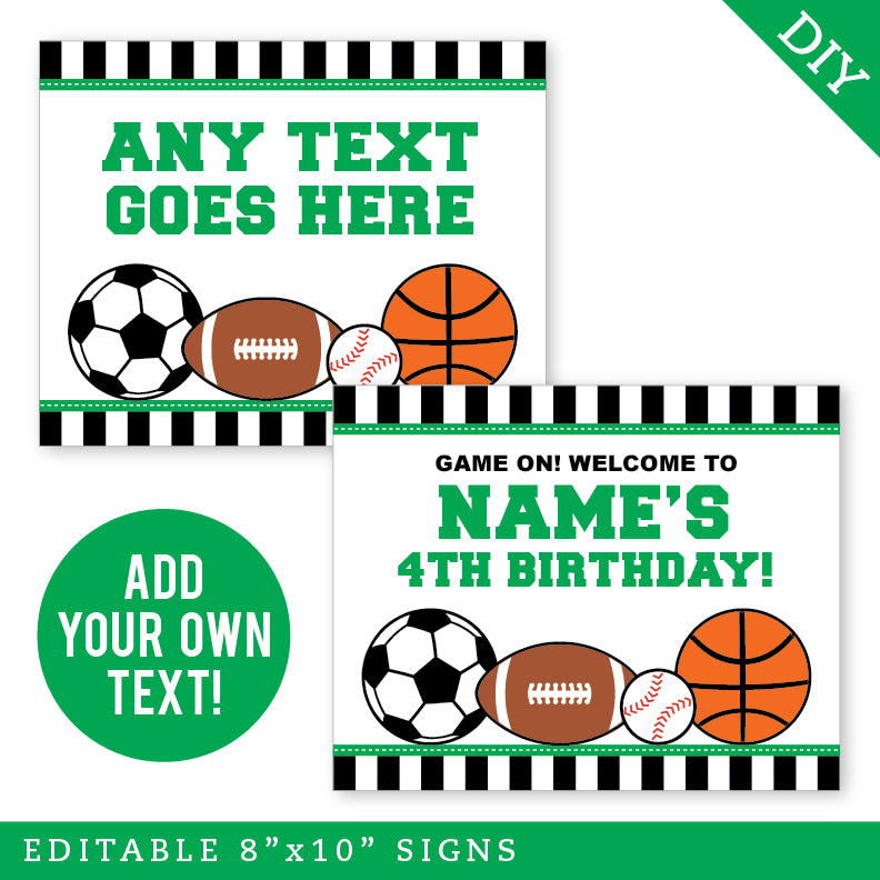 All-Star Sports Party Signs (EDITABLE INSTANT DOWNLOAD)