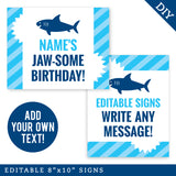 Shark Party Signs (EDITABLE INSTANT DOWNLOAD)