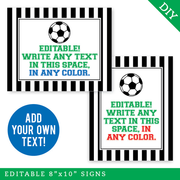 Soccer Party Signs (EDITABLE INSTANT DOWNLOAD)