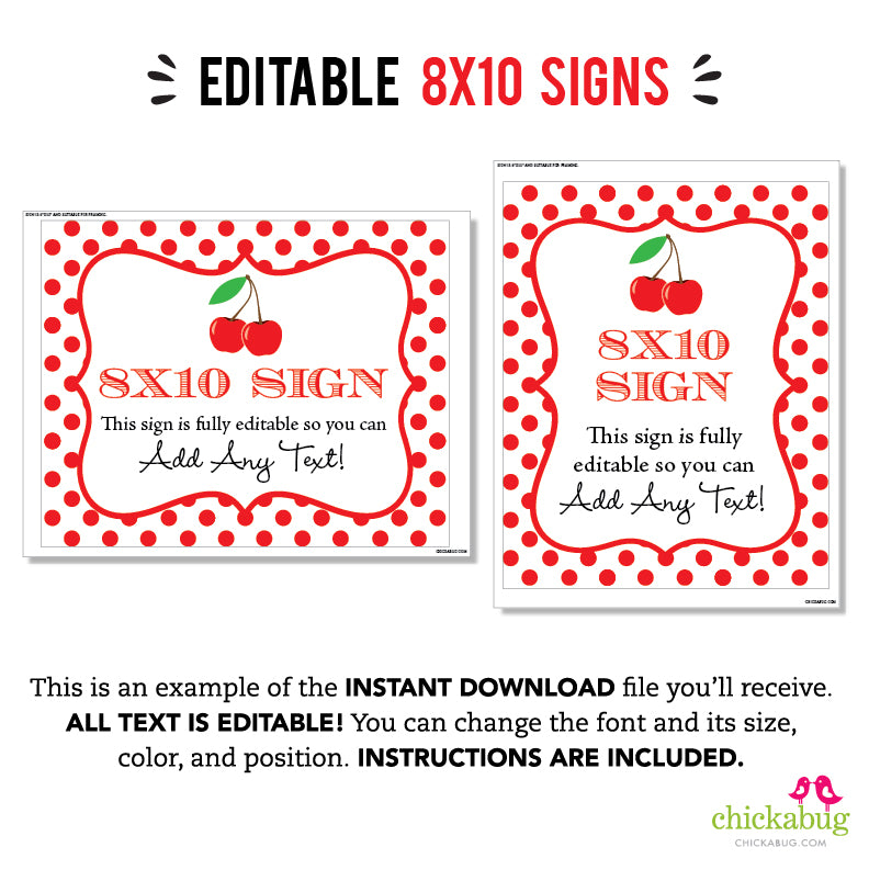 Cherry Party Signs (EDITABLE INSTANT DOWNLOAD) – Chickabug